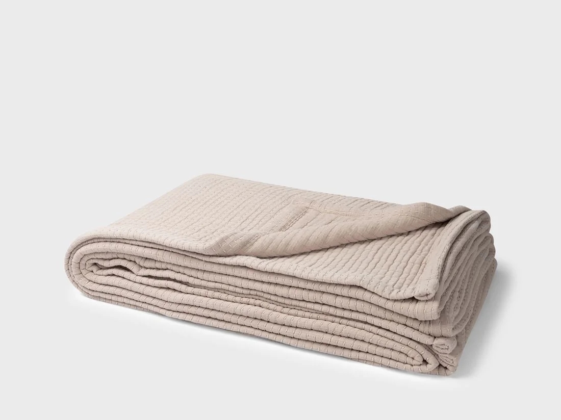 Sprei mousseline katoen stitch light taupe