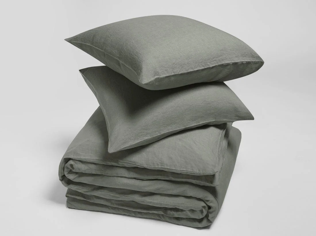 Dekbedovertrek gewassen linnen stone green 200x220 + 2/60x70