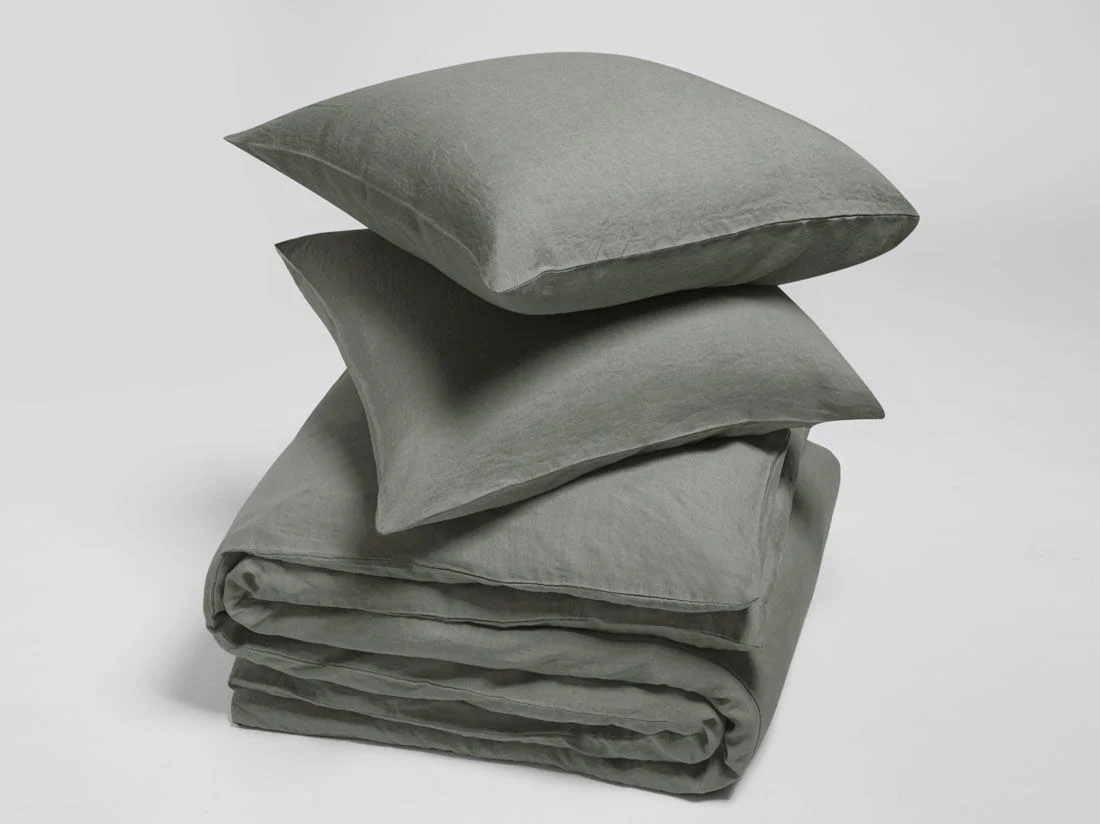 Dekbedovertrek gewassen linnen stone green