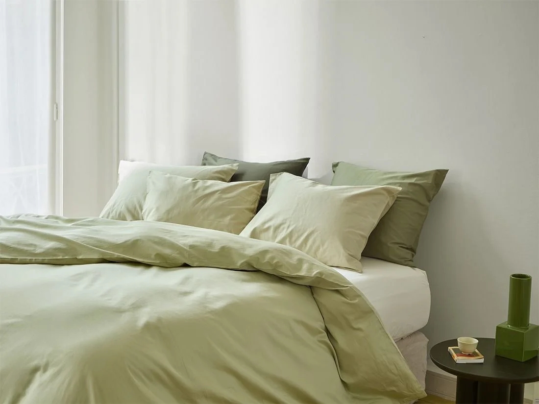 Dekbedovertrek katoen satijn light olive