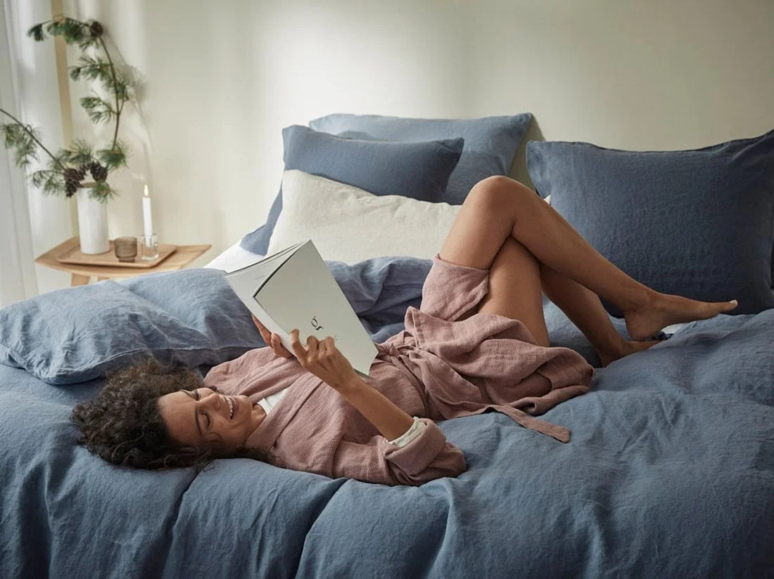 Dekbedovertrek gewassen linnen earth blue 240x220 + 2/60x70