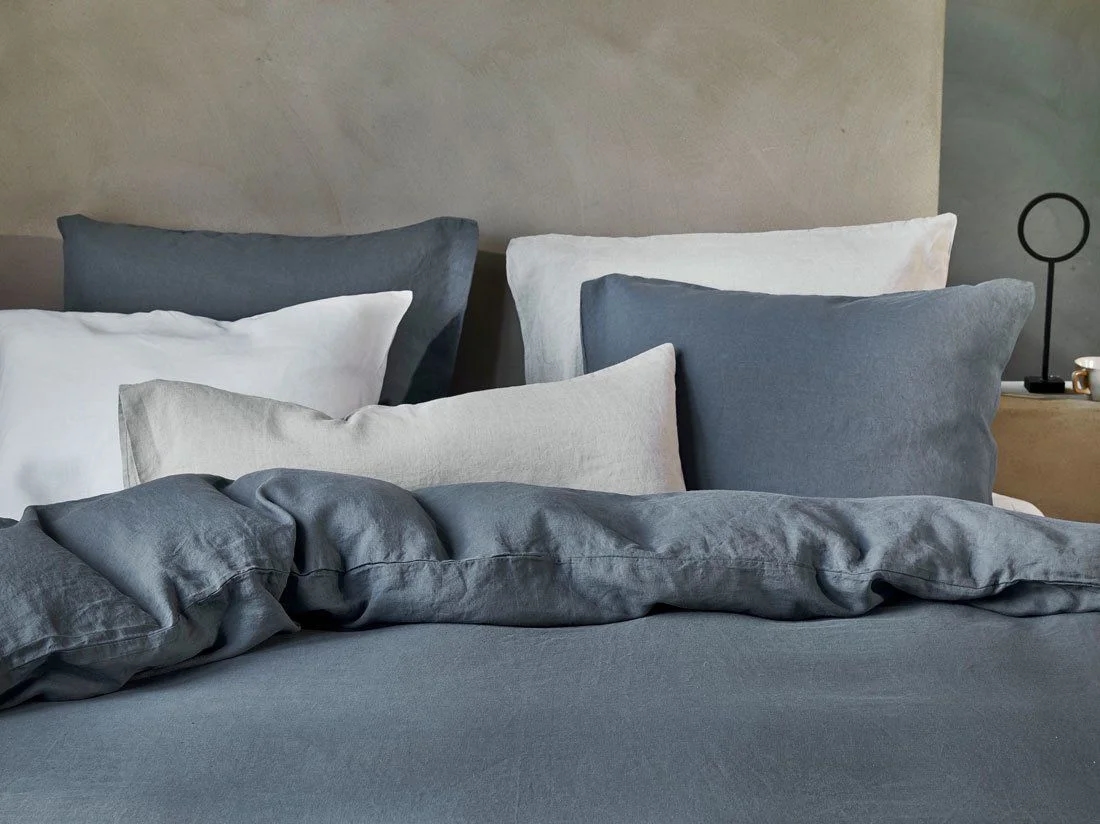 Kussensloop gewassen linnen earth blue