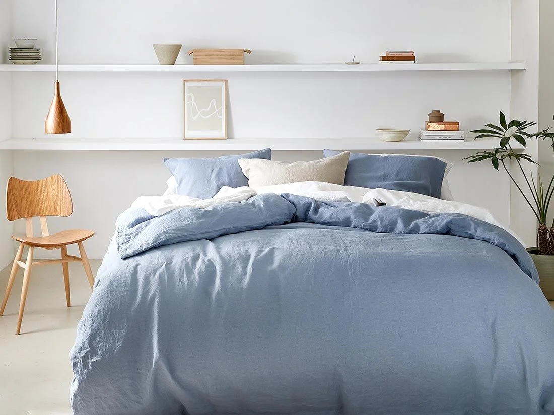 Dekbedovertrek gewassen linnen dusk blue